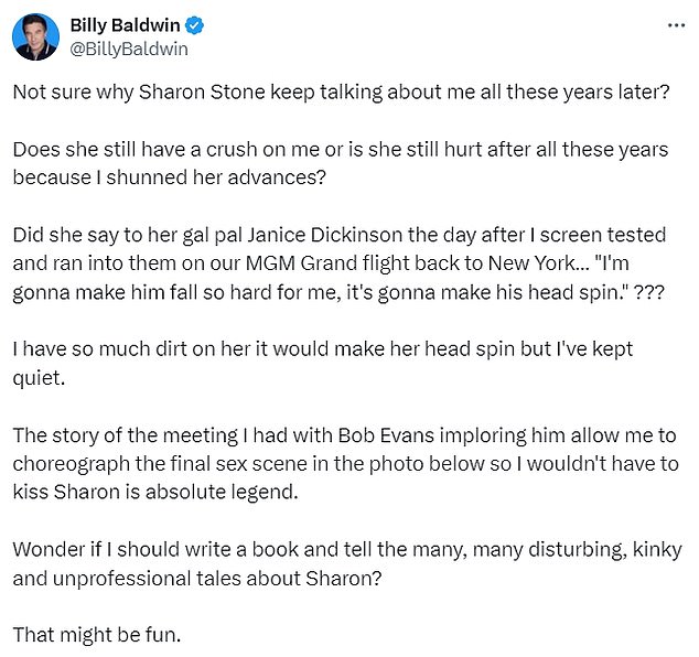 Shortly after Sharon's revelation in the Louis Theroux podcast was released, Billy hit back at her on X, formerly Twitter