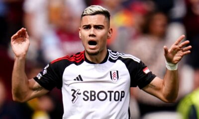 Andreas Pereira celebrates after opening the scoring for Fulham at West Ham