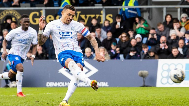 James Tavernier pulls a goal back for Rangers from the penalty spot