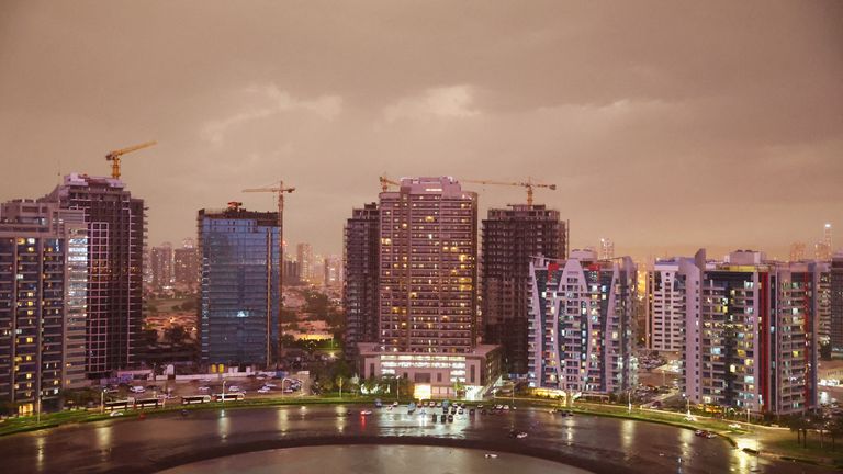 A view shows the city during a rain storm in Dubai.
Pic: Reuters