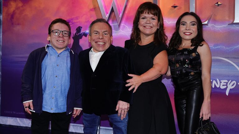 (L-R) Harrison Davis, Warwick Davis, Samantha Davis and Annabelle Davis at the screening of Disney+ series Willow in 2022. Pic: PA