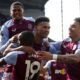 Aston Villa's Moussa Diaby celebrates with Ollie Watkins, Leon Bailey and Morgan Rogers after scoring Villa's second goal of the game