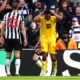 Sheffield United players look dejected as Newcastle celebrate their fourth goal