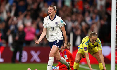 Alessia Russo reacts to England Women versus Sweden