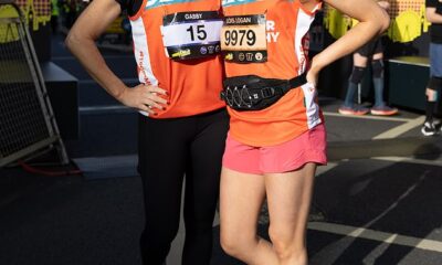 Gabby Logan posed at the starting line with her daughter Lois as they prepared to run London Landmarks Half Marathon on Sunday morning.