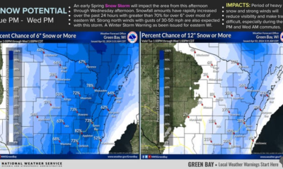 The National Weather Service Green Bay issued a winter storm warning for most of northeastern Wisconsin, beginning 1 p.m. Tuesday and lasting until 1 p.m. Wednesday.