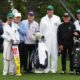 Jack Nicklaus poses for a photograph alongside Tom Watson and Gary Player before the first round of the Masters Tournament after the 2024 ceremonial tee shot. (Photo: Kyle Terada-USA TODAY Sports)