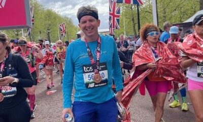 Our man Oliver Holt beams at the finish line, having completed the gruelling London Marathon