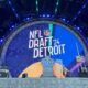 A view of the stage inside the 2024 NFL draft theater on April 23, 2024, in downtown Detroit.