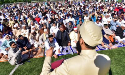 Mufti Idris Abdus Salam preaches at the Eid al-Fitr prayers at the Overpeck Park in Ridgefield Park on Friday, June 15.