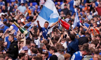 Ipswich Town players celebrate promotion to the Premier League. Pic: Reuters