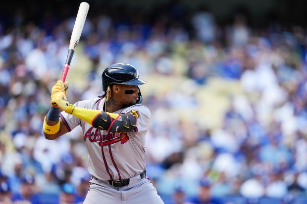 Atlanta Braves’ Ronald Acuña Jr. waits for a pitch during...