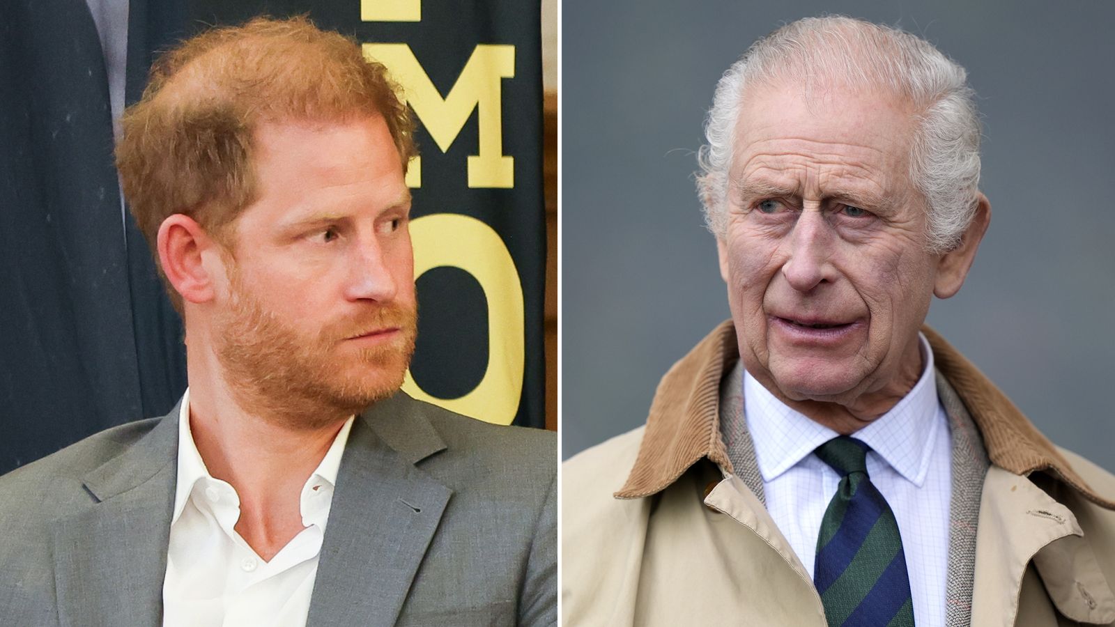 Prince Harry and King Charles. Pics: Chris Jackson/Getty/Andrew Matthews/PA