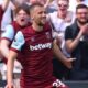 Tomas Soucek celebrates after his sweet volley gives West Ham a 2-1 lead against Luton