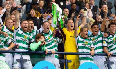 Callum McGregor and Joe Hart lift the Scottish Cup following Celtic's 1-0 win over Rangers