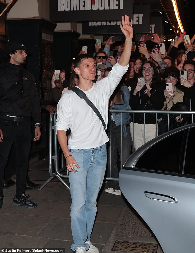 Tom waves to eager fans after his performance as Romeo