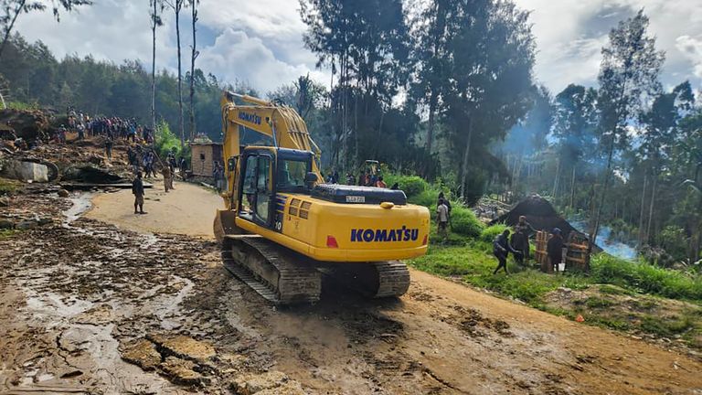 Pic: AP
Villagers use heavy machinery to search through a landslide in Yambali in the Highlands of Papua New Guinea, Sunday, May 26, 2024. The International Organization for Migration feared Sunday the death toll from a massive landslide is much worse than what authorities initially estimated. (Mohamud Omer/International Organization for Migration via AP)