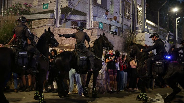 Police and protesters in Tel Aviv on Saturday night. Pic: Reuters