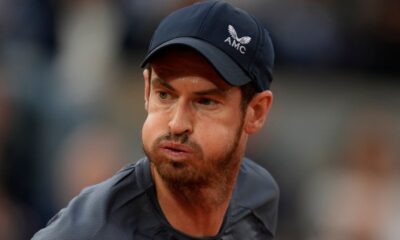 Britain's Andy Murray reacts during his first round match against Switzerland's Stan Wawrinka of the French Open