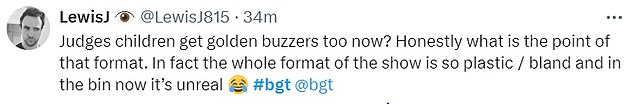 But others didn't understand the point of yet another golden buzzer, saying: 'This show is a joke now some over privileged kids get a Golden buzzer'