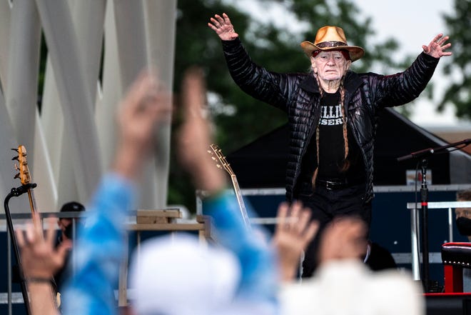 Willie Nelson takes the stage at Lauridsen Amphitheater at Water Works Park on Saturday, May 25, 2024, in Des Moines.