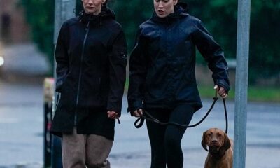 Lisa Zbozen (left), the wife of Jay Blades is seen with her sister Teresa walking the dog today