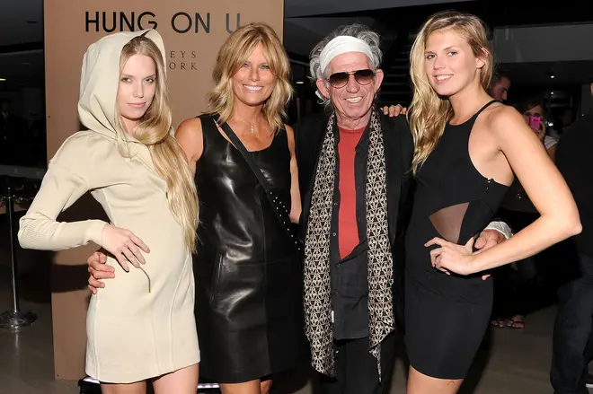 (L-R) Theodora Richards, Patti Hansen, Keith Richards, and Alexandra Richards