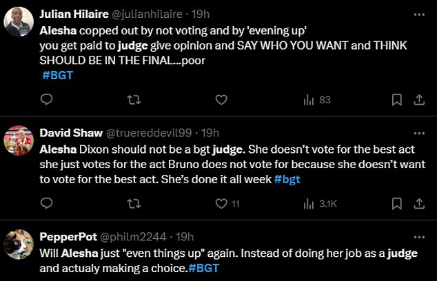 Fans took to X, formerly known as Twitter, to share their disappointment in the judge and her seemingly tactical voting strategy