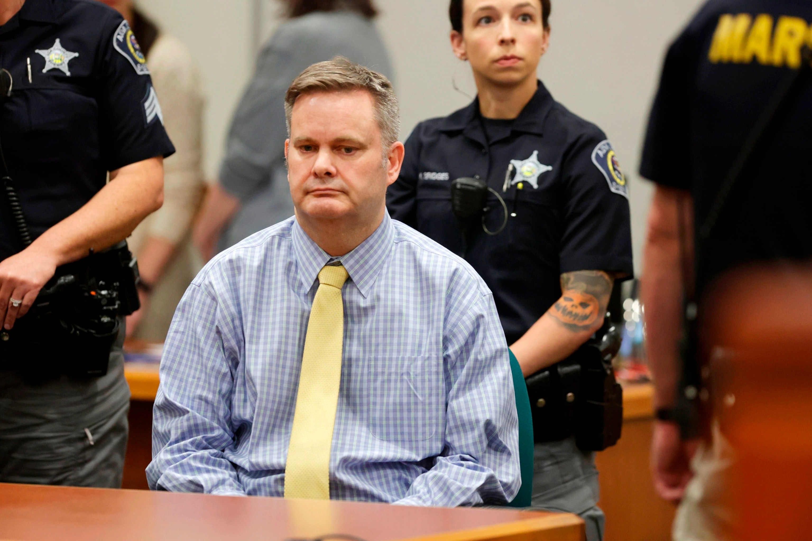 PHOTO: Chad Daybell sits at the defense table after the jury's verdict in his murder trial was read at the Ada County Courthouse in Boise, Idaho, on May 30, 2024. 