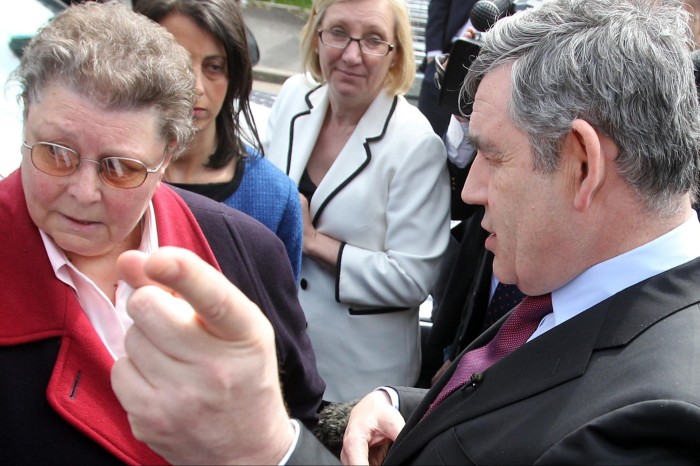 Gordon Brown speaks to Gillian Duffy in 2010 