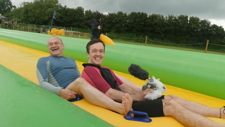 Lib Dem leader goes down waterslide