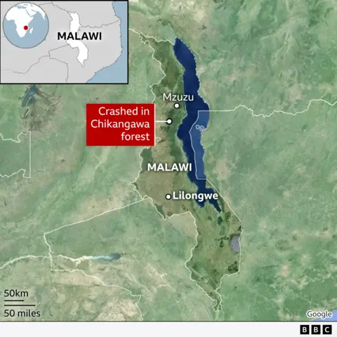 BBC News A map showing the plane's route and the site of the crash