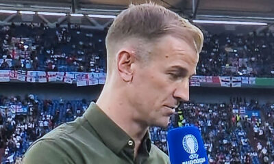 Fans joke that Joe Hart 'looks like a zebra crossing' as former England goalkeeper shows off bizarre tattoos live on BBC