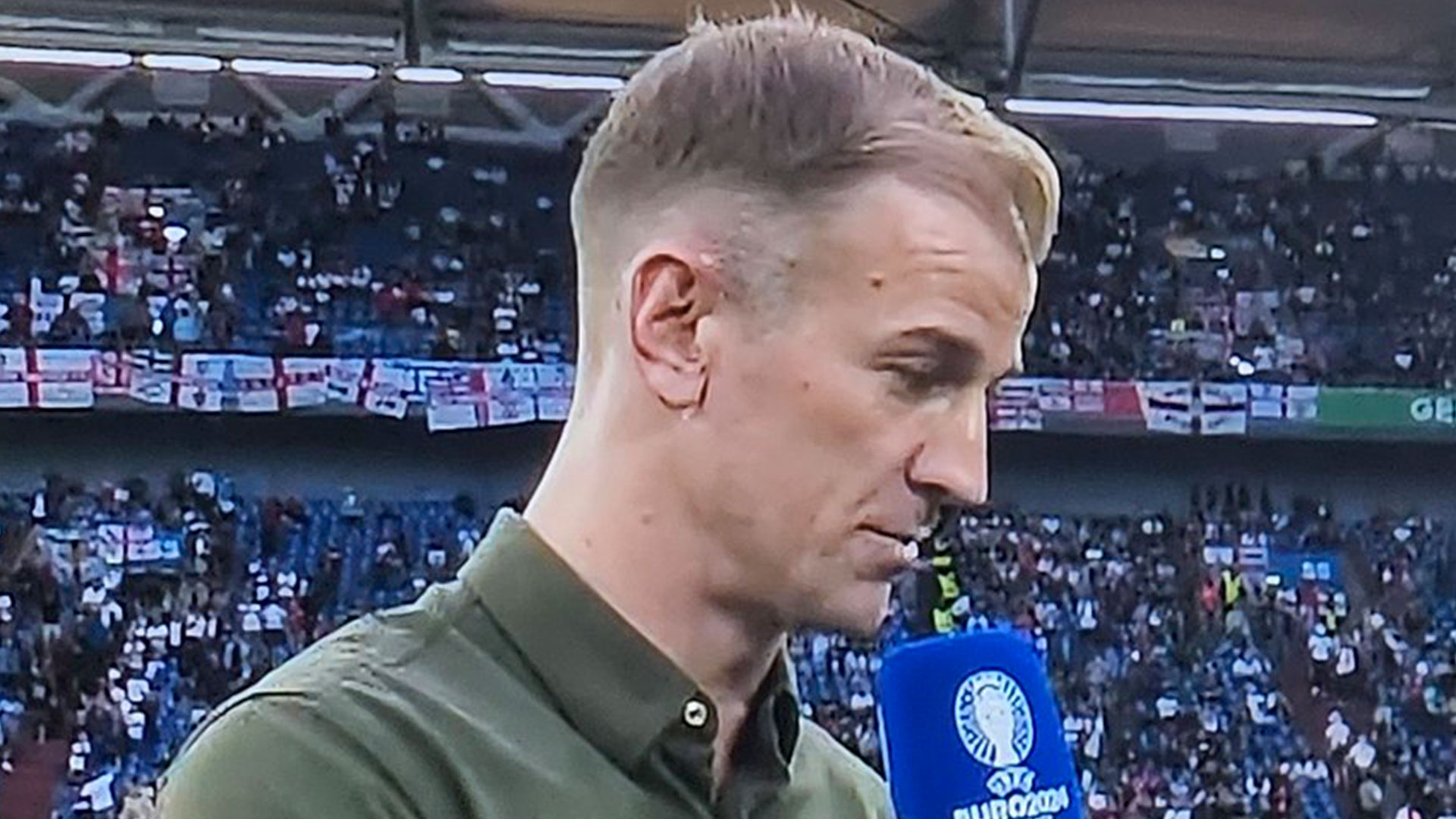 Fans joke that Joe Hart 'looks like a zebra crossing' as former England goalkeeper shows off bizarre tattoos live on BBC