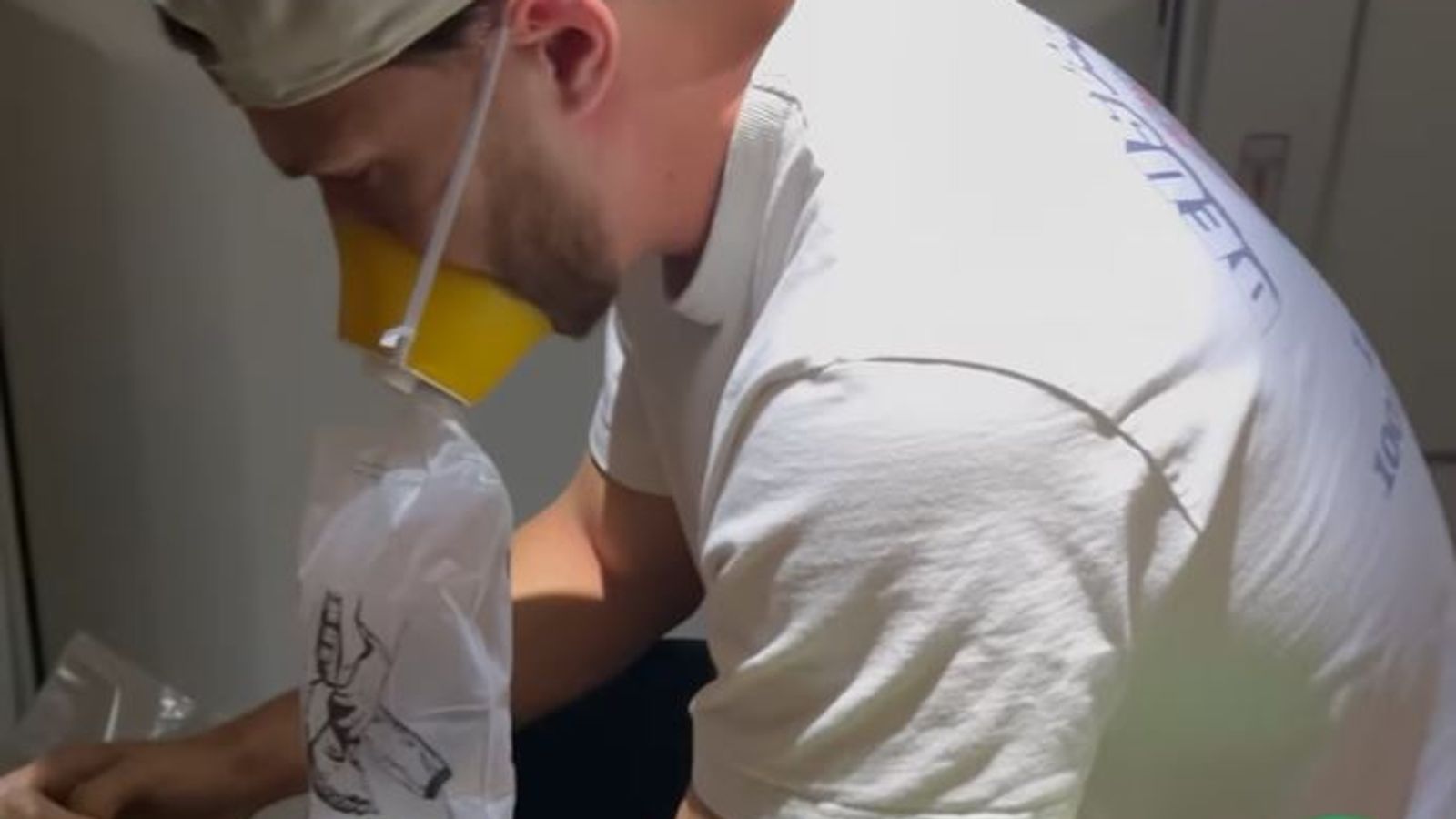 Jack Fowler is given oxygen on the flight. Pic: _Jackfowler_/Instagram