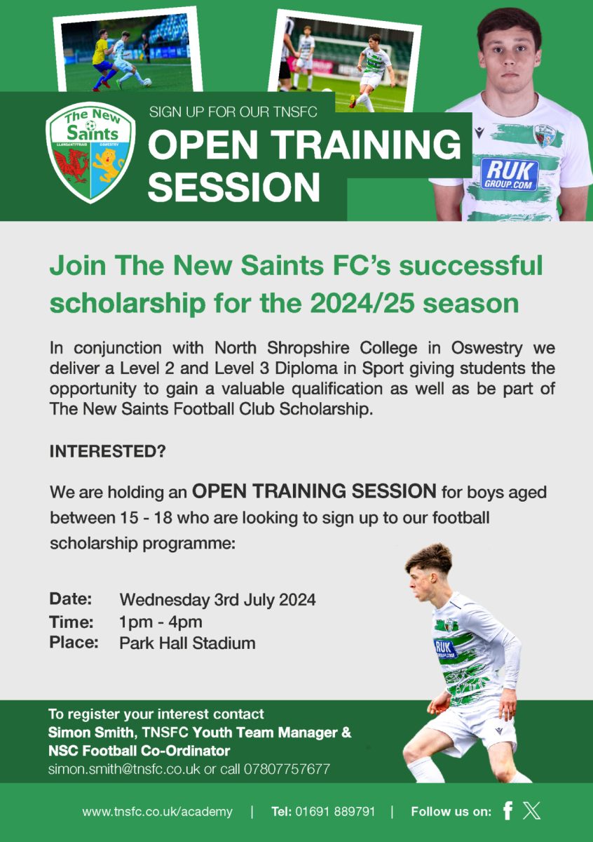 Want to join our football scholarship programme? Open training session coming soon – TNSFC