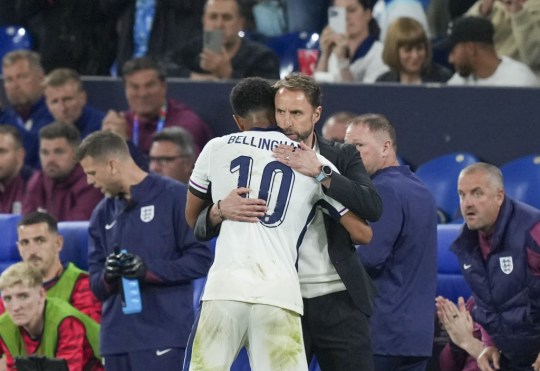 Jude Bellingham hugs Gareth Southgate at Euro 2024