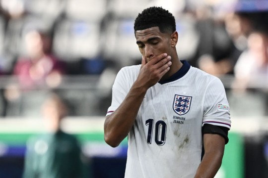 Jude Bellingham pictured in action for England against Denmark at Euro 2024