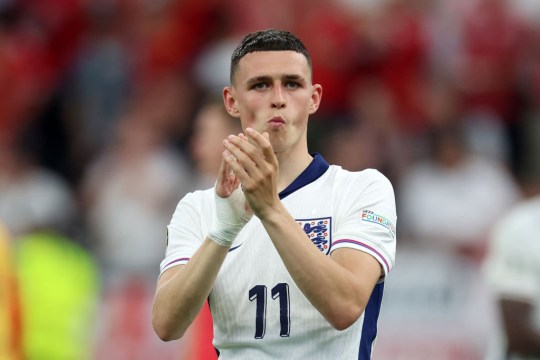 Phil Foden pictured in action for England against Denmark at Euro 2024