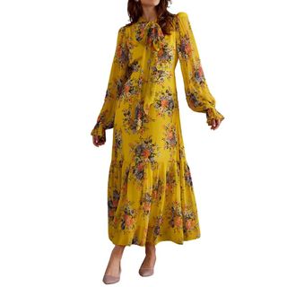 Queens of Archive Elvira Balloon-Sleeve Floral Maxi Dress