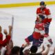 Jun 10, 2024; Sunrise, Florida, USA; Florida Panthers forward Evan Rodrigues (17) celebrates scoring during the third period against the Edmonton Oilers in game two of the 2024 Stanley Cup Final at Amerant Bank Arena. Mandatory Credit: Sam Navarro-USA TODAY Sports