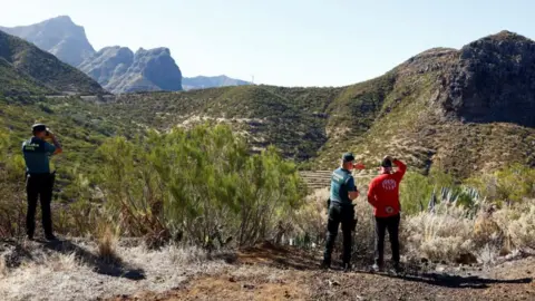 Reuters/Borja Suarez Rescue workers look out on the harsh terrain in Tenerife as search for Jay Slater from Lancashire continues