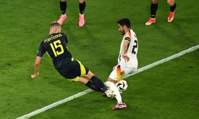 Scotland defender Ryan Porteous was sent off for a challenge on Germany's Ilkay Gundogan