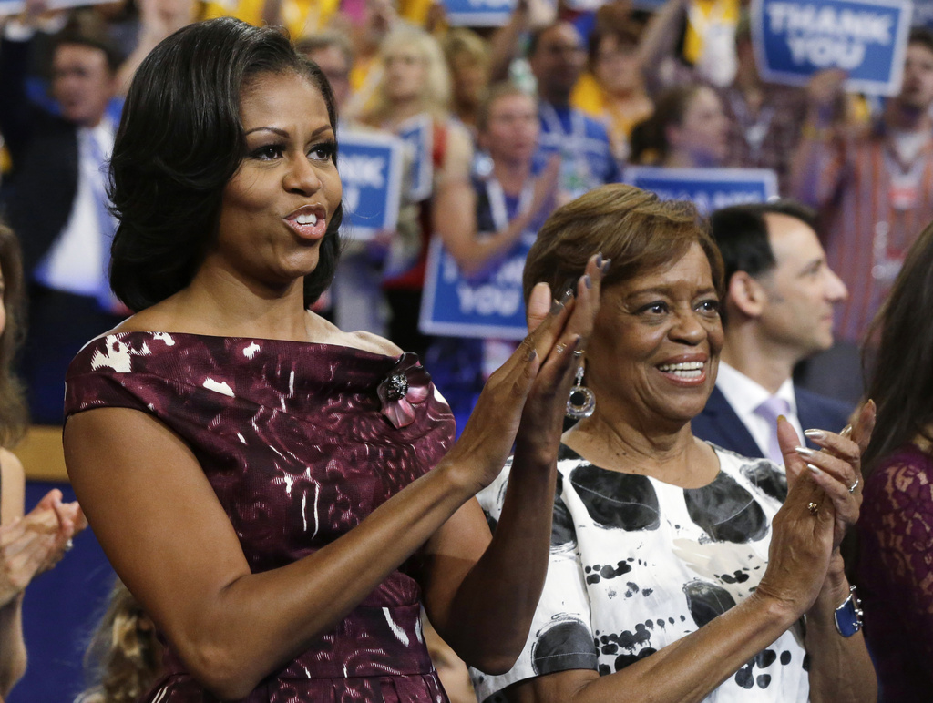 Michelle Obama standing next to her mother