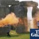 Stonehenge sprayed with orange powder paint by Just Stop Oil activists | UK news