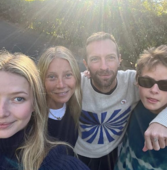 Photo shared by Gwyneth Paltrow on Instagram in honor of Father's Day of her and Chris Martin with their kids Apple and Moses