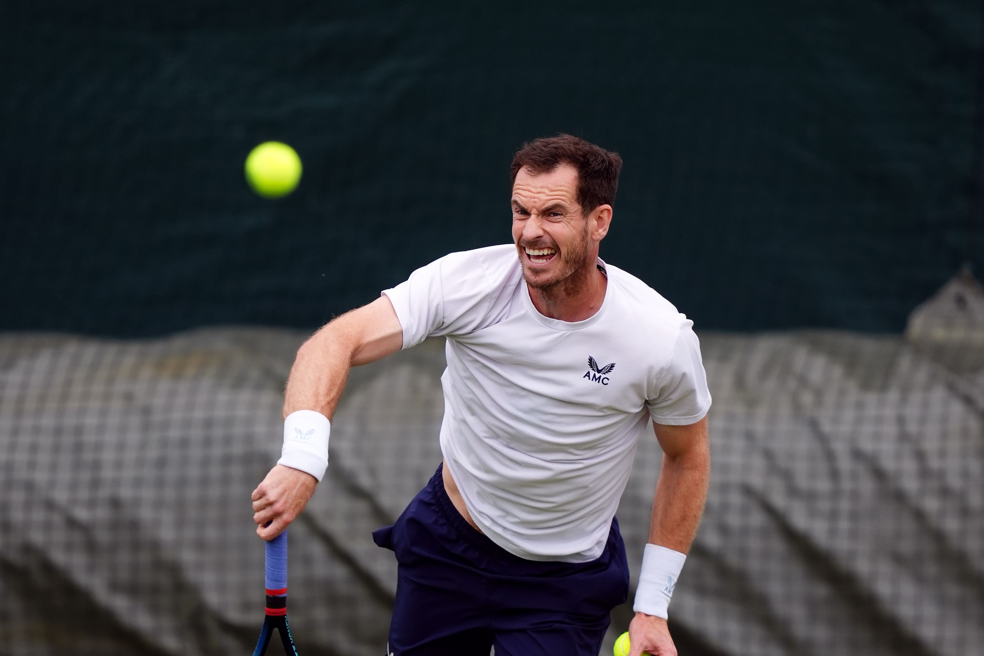 Andy Murray practising on day one of Wimbledon (John Walton/PA)