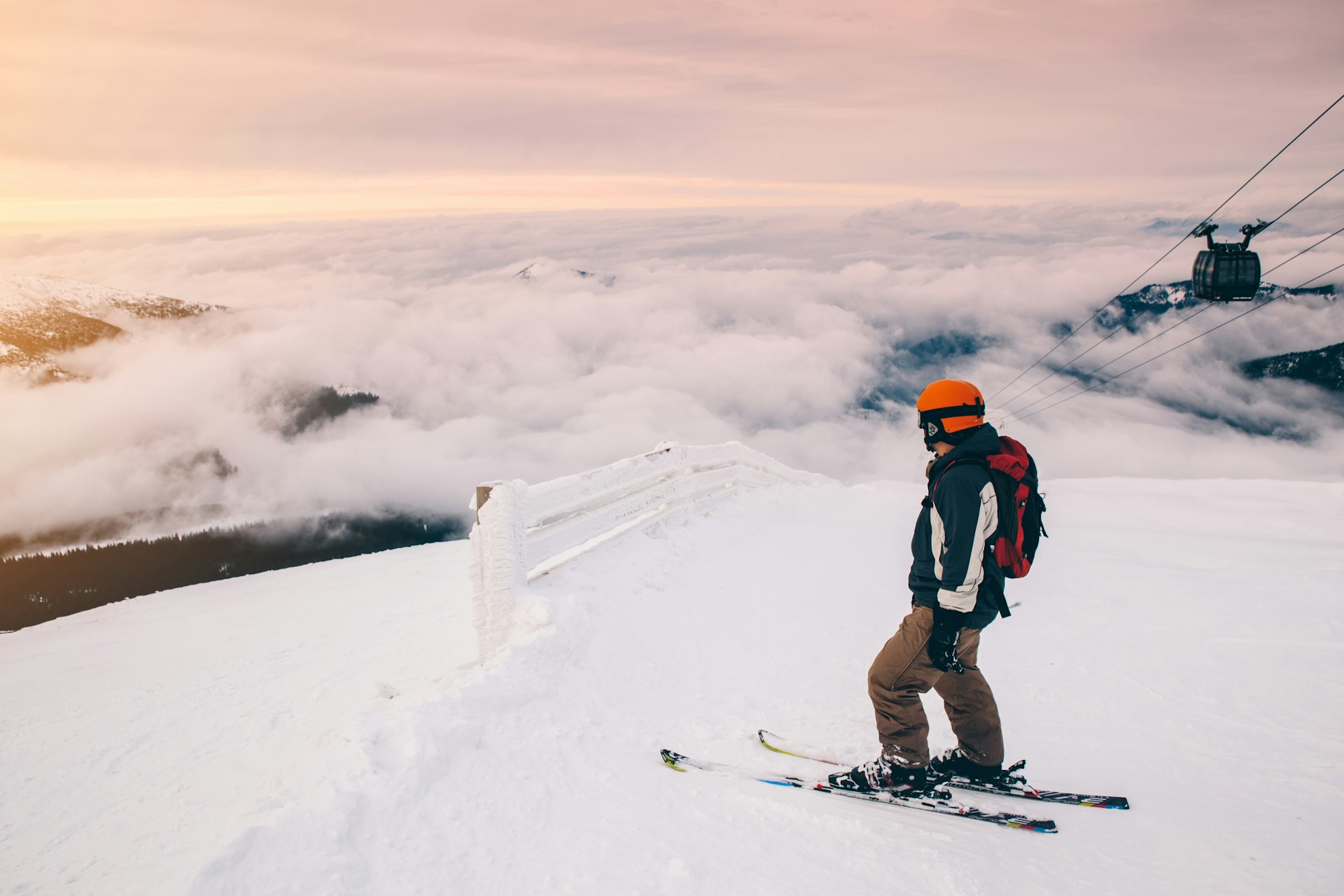 A skier in the mountains above the clouds, Chopok, Jasna, Slovakia