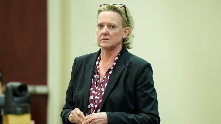 Special prosecutor Kari Morrissey looks on during US actor Alec Baldwin's trial for involuntary manslaughter at Santa Fe County District Court in Santa Fe, New Mexico, on July 12, 2024. In October 2021, on the New Mexico set of the Western movie 