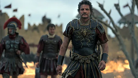 Paramount Alongside Paul Mescal, Pedro Pascal stars as general-turned-gladiator Marcus Acacius (Credit: Paramount)